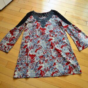 Miss Me Bohemian Peasant Dress Rust Floral Paisley Womens Size S